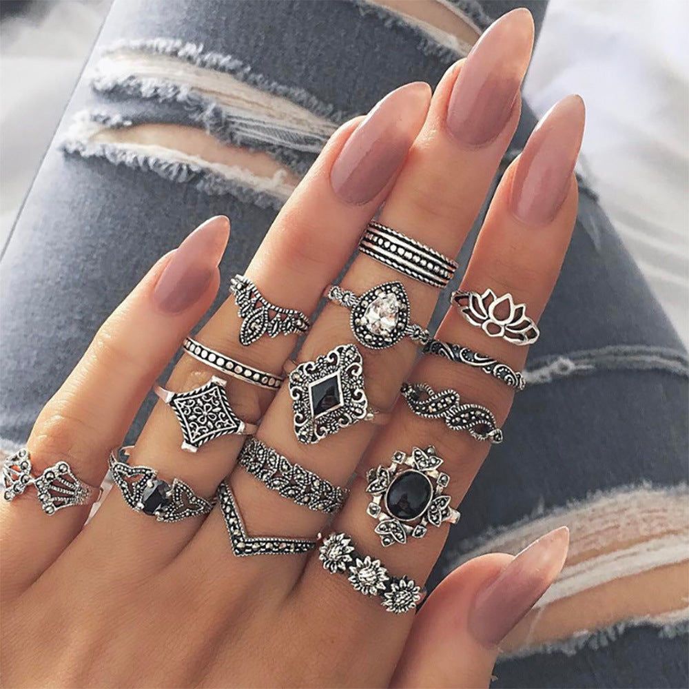 Bohemian Crystal Alloy Ring Set for Women