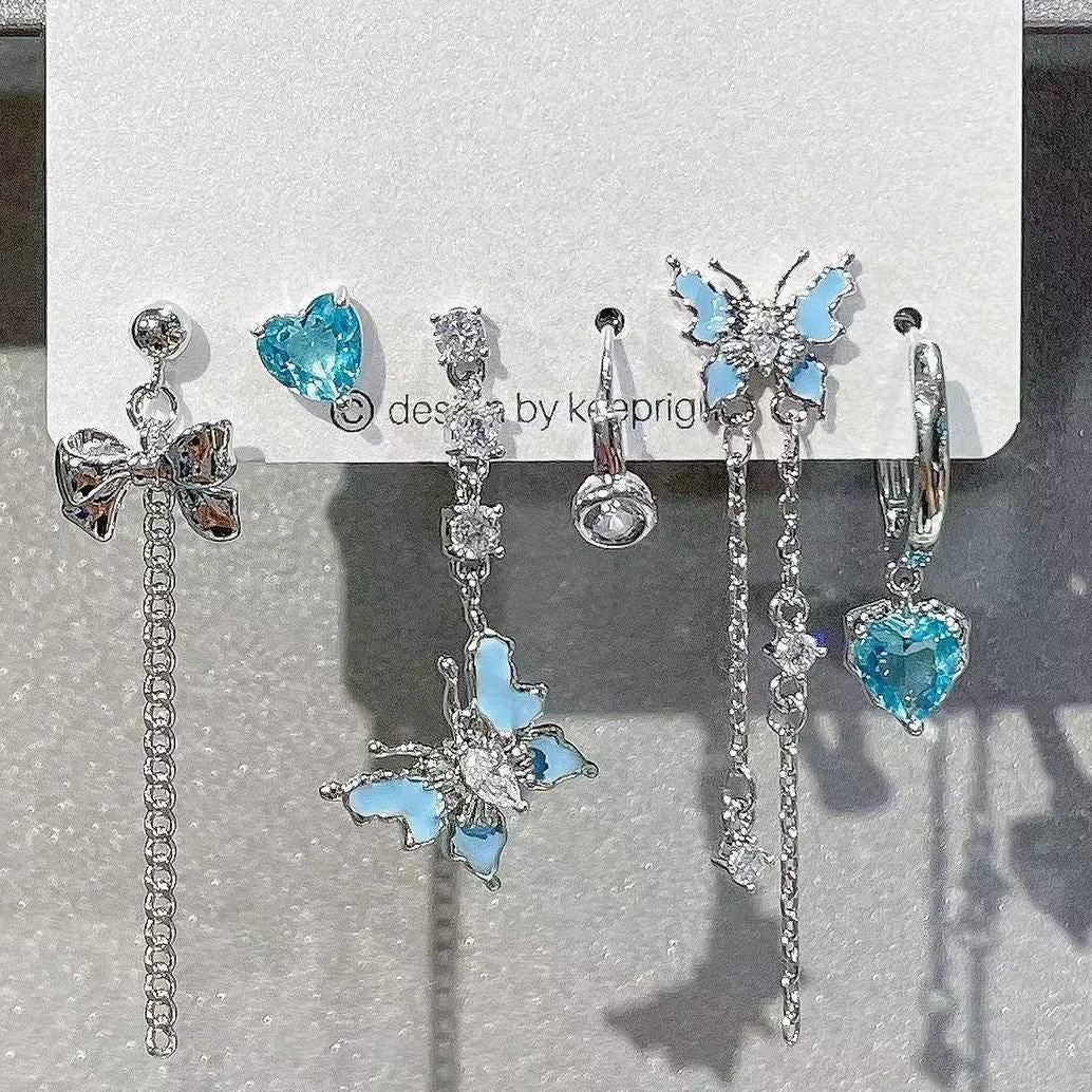 Sweet Cool Heart Zircon Six-Piece Earrings Set
