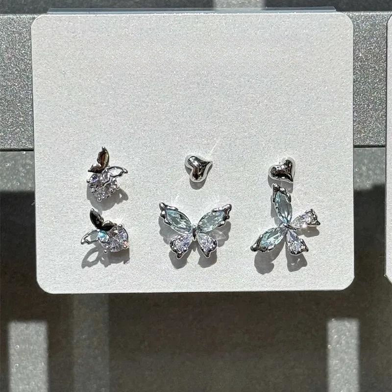 Sweet Cool Heart Zircon Six-Piece Earrings Set