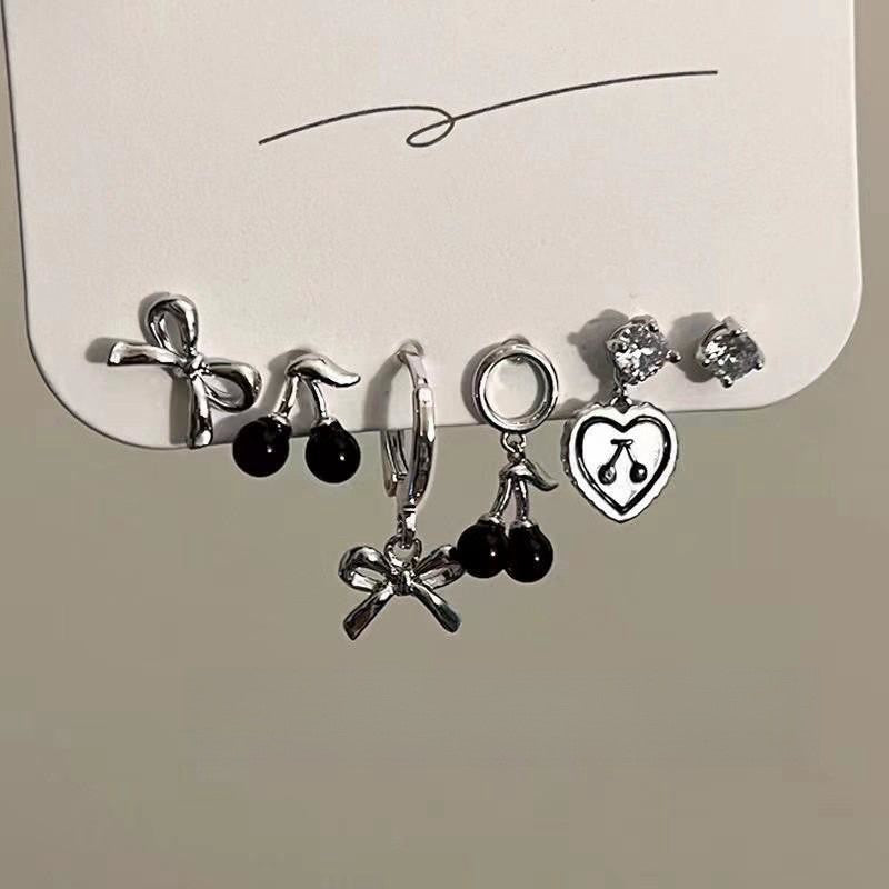 Sweet Cool Heart Zircon Six-Piece Earrings Set