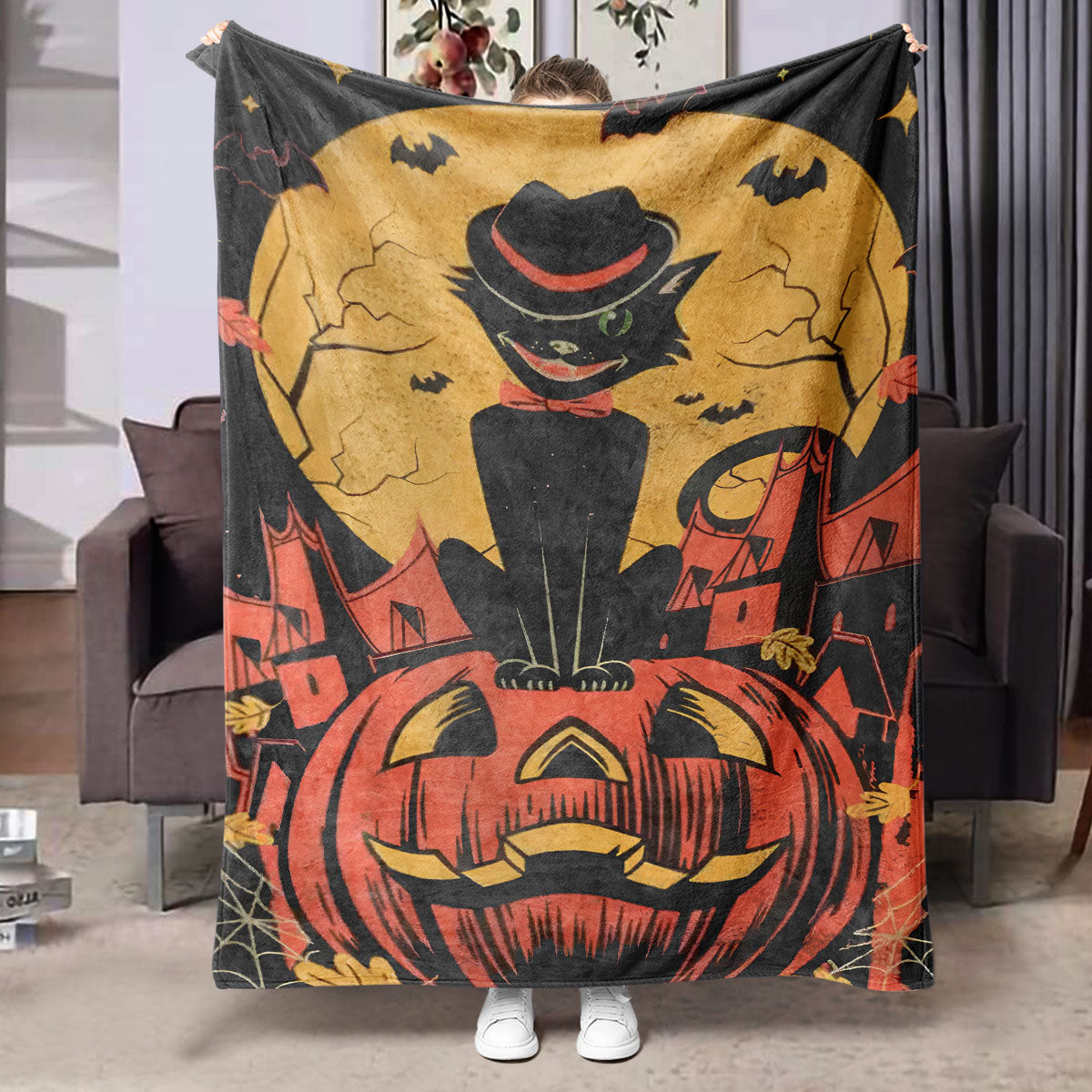 Halloween-themed flannel printed blanket