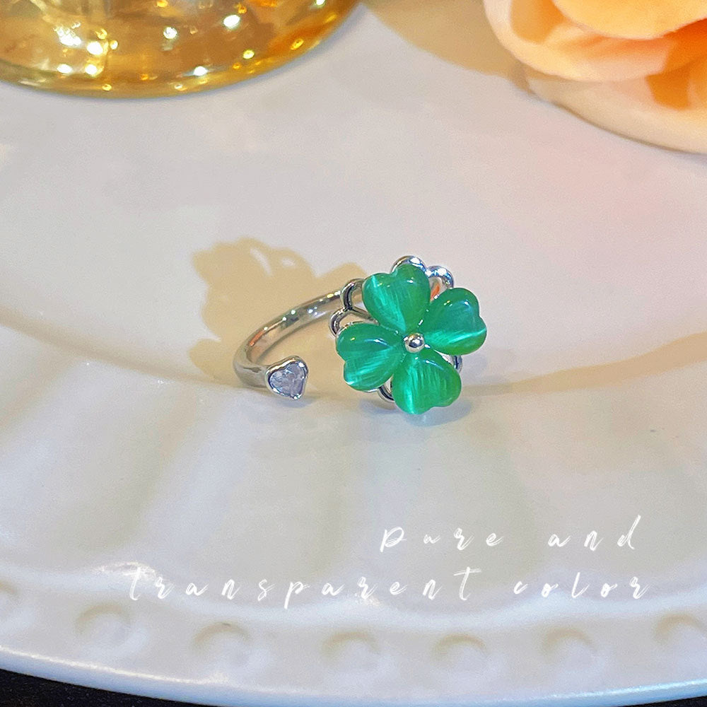 Rotatable Cat's Eye Four-Leaf Clover Fashion Ring