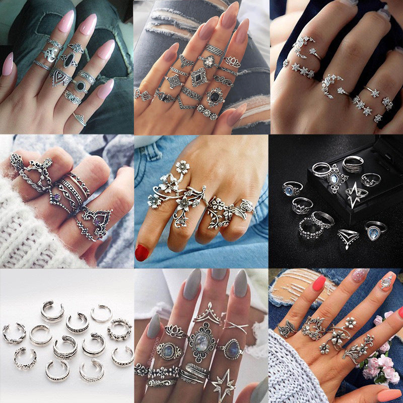 Bohemian Crystal Alloy Ring Set for Women