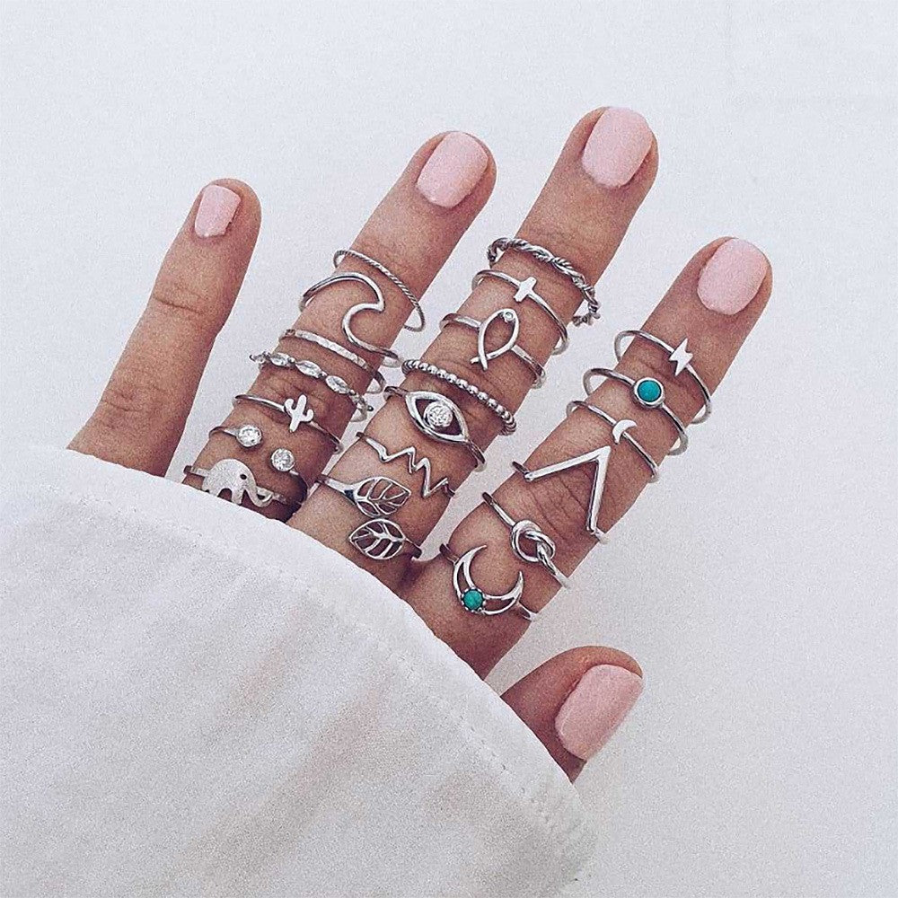 Bohemian Crystal Alloy Ring Set for Women