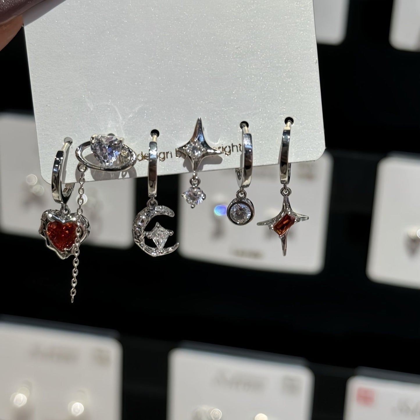 Sweet Cool Heart Zircon Six-Piece Earrings Set