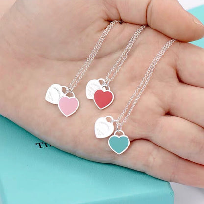 Women's 925 Sterling Silver Heart Enamel Pendant Necklace