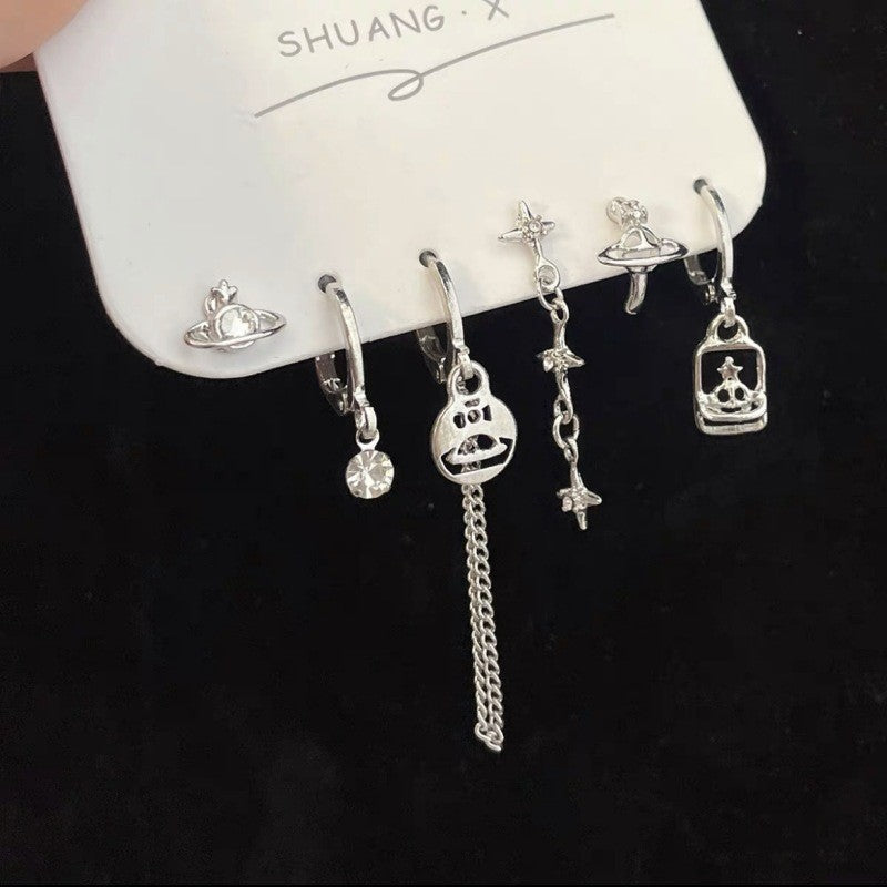 Sweet Cool Heart Zircon Six-Piece Earrings Set