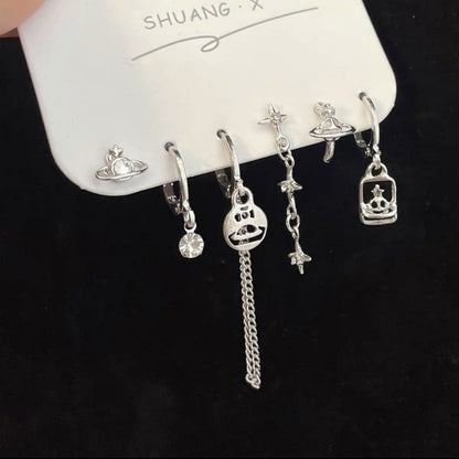 Sweet Cool Heart Zircon Six-Piece Earrings Set