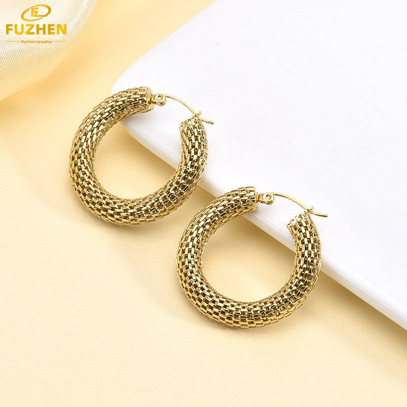Retro exaggerated stainless steel cutout earrings
