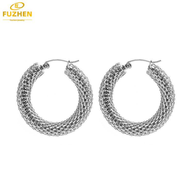 Retro exaggerated stainless steel cutout earrings