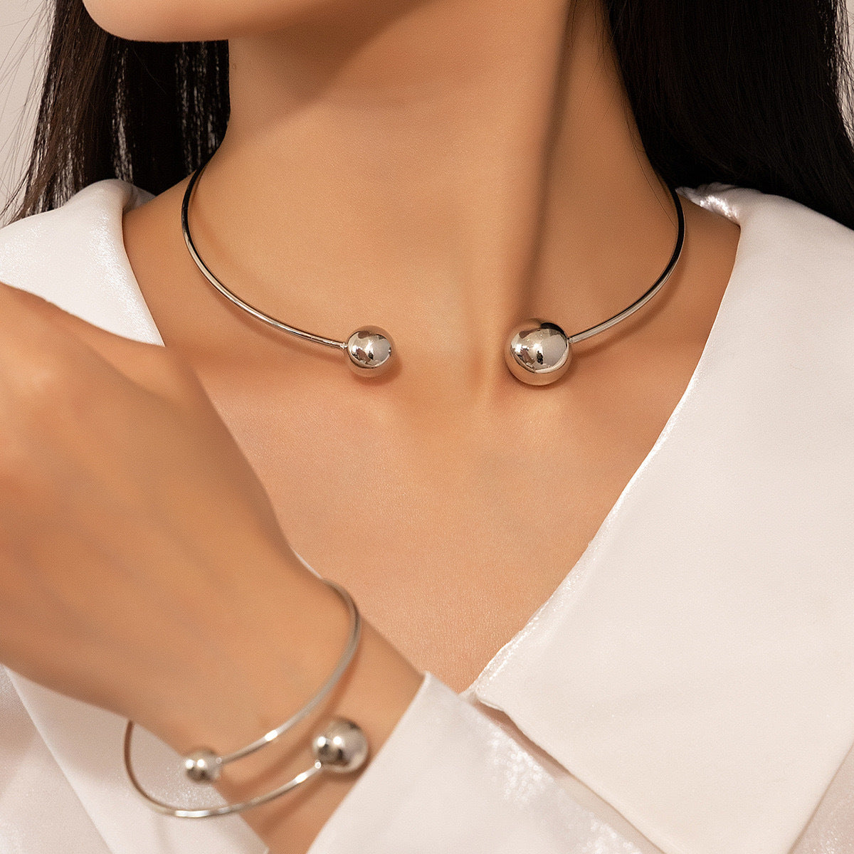 Adjustable Double Ball Alloy Bracelet Set