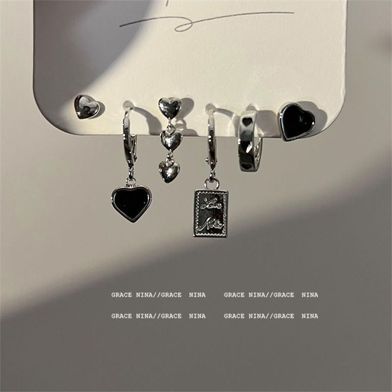 Sweet Cool Heart Zircon Six-Piece Earrings Set