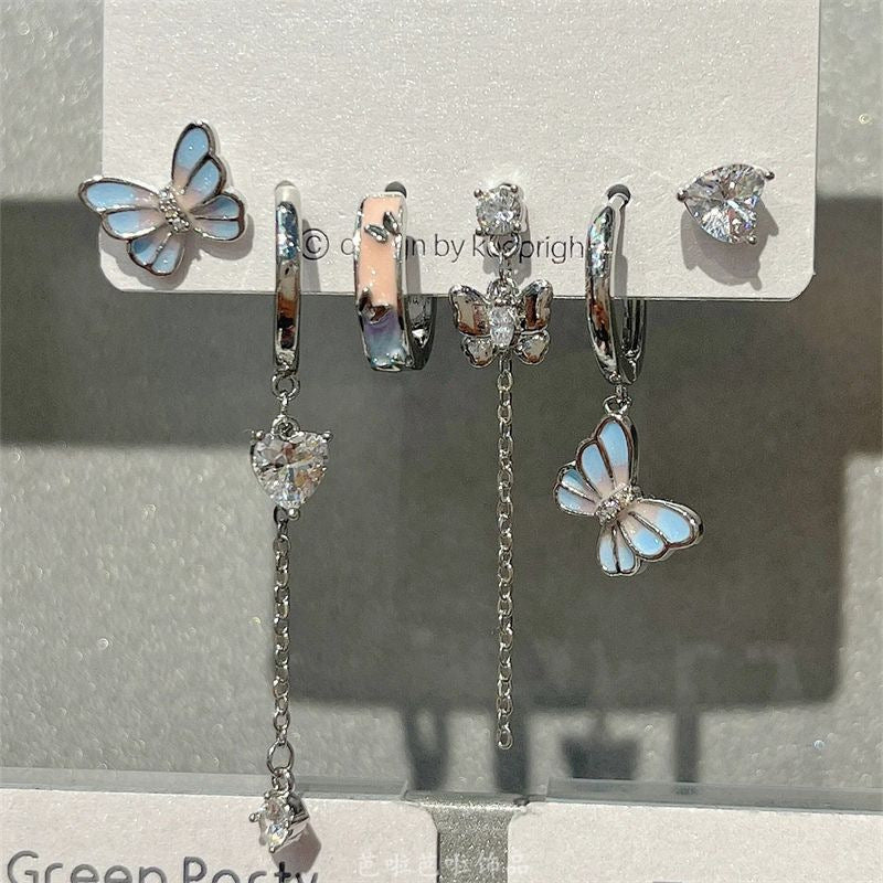 Sweet Cool Heart Zircon Six-Piece Earrings Set