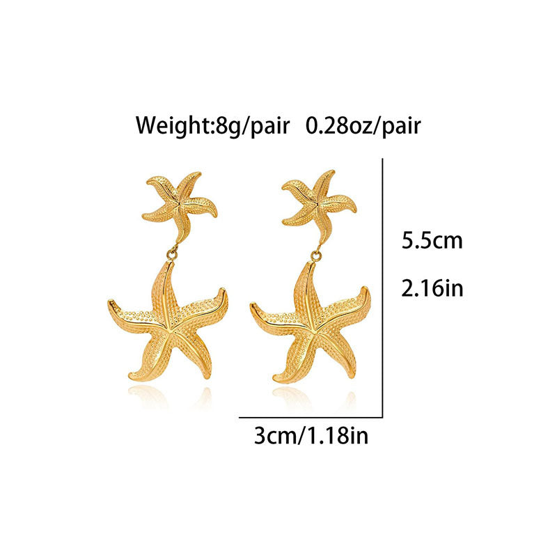 Retro Stainless Steel Starfish Earrings