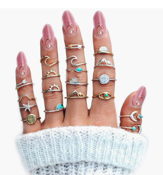 Bohemian Crystal Alloy Ring Set for Women