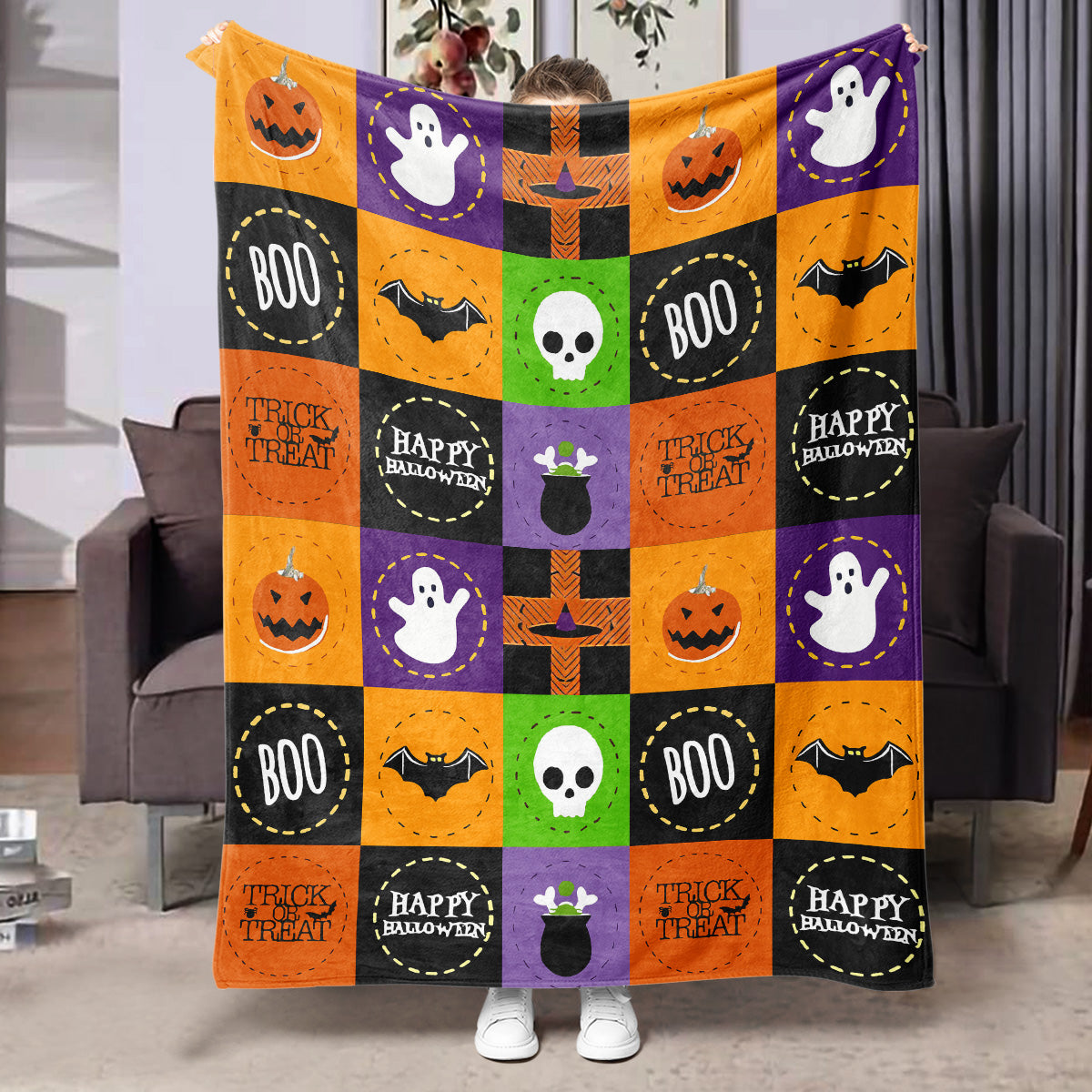 Halloween-themed flannel printed blanket