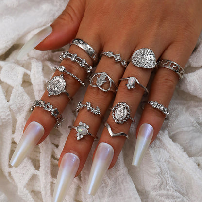 Retro geometric alloy ring