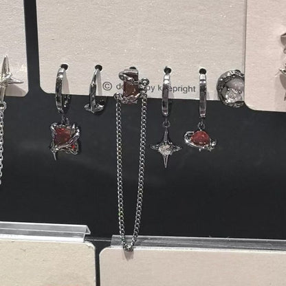 Sweet Cool Heart Zircon Six-Piece Earrings Set