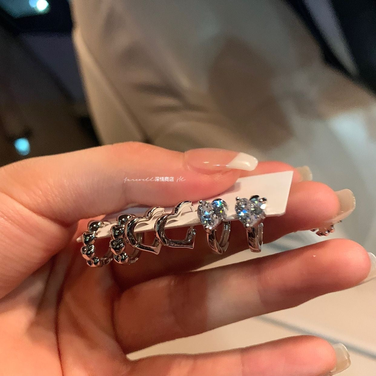 Sweet Cool Heart Zircon Six-Piece Earrings Set