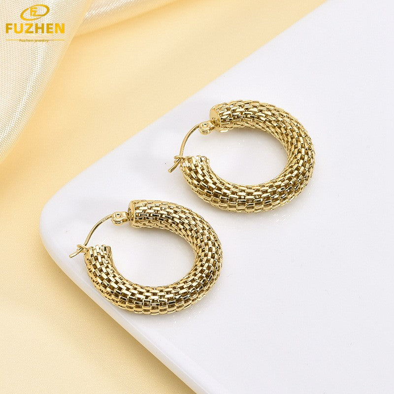 Retro exaggerated stainless steel cutout earrings