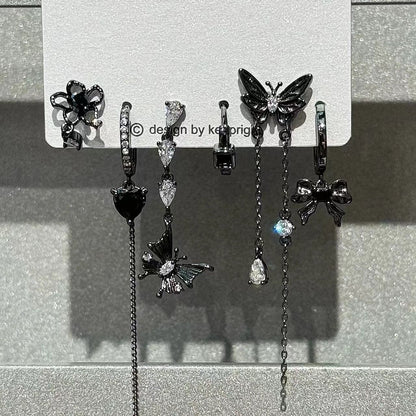 Sweet Cool Heart Zircon Six-Piece Earrings Set