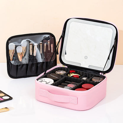 LED travel makeup bag with mirror