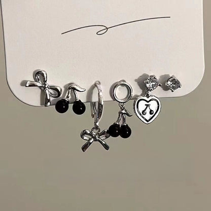 Sweet Cool Heart Zircon Six-Piece Earrings Set