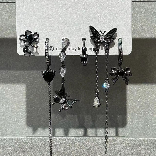 Sweet Cool Heart Zircon Six-Piece Earrings Set
