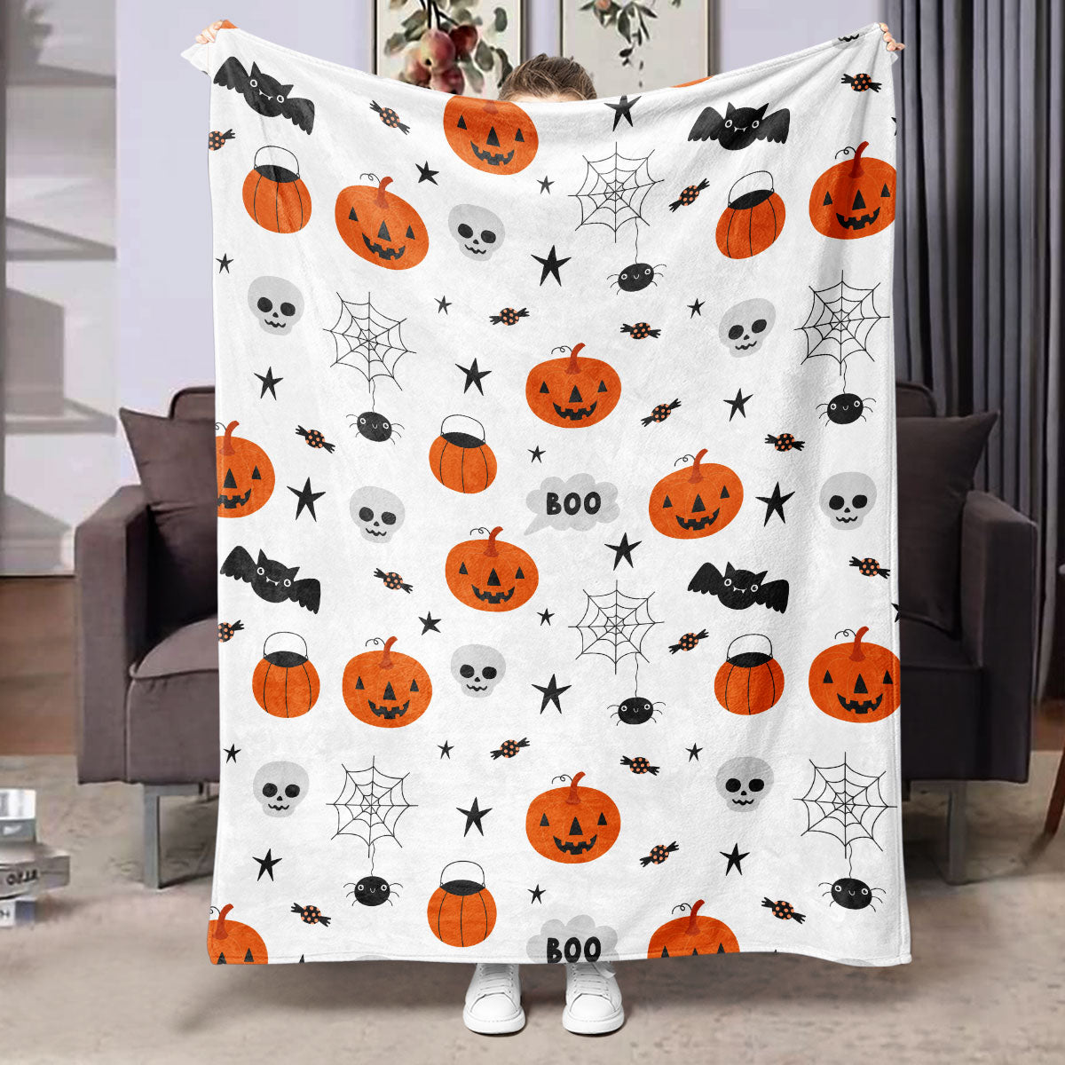 Halloween-themed flannel printed blanket