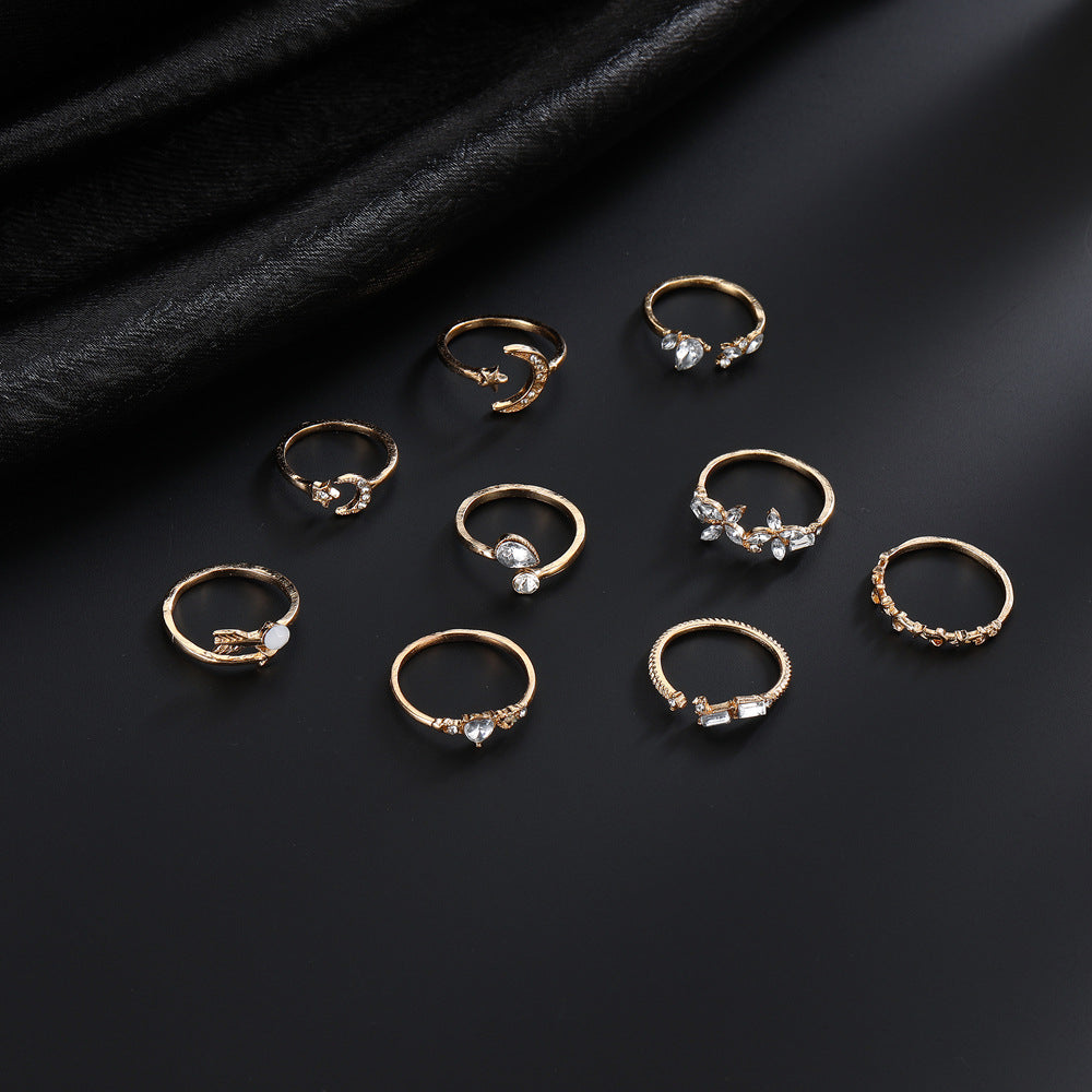 Alloy Heart Butterfly Star Moon Rings Set for Women