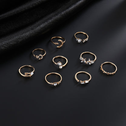 Alloy Heart Butterfly Star Moon Rings Set for Women