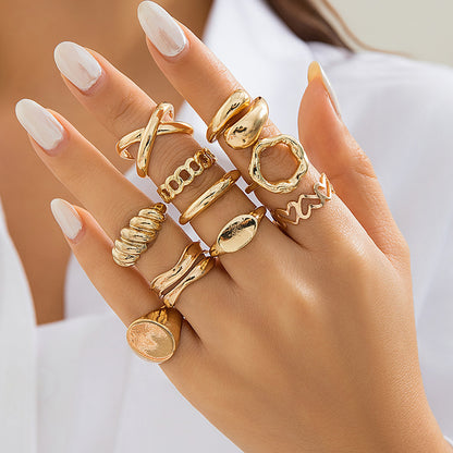 Retro geometric alloy ring