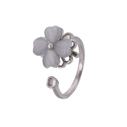 Rotatable Cat's Eye Four-Leaf Clover Fashion Ring