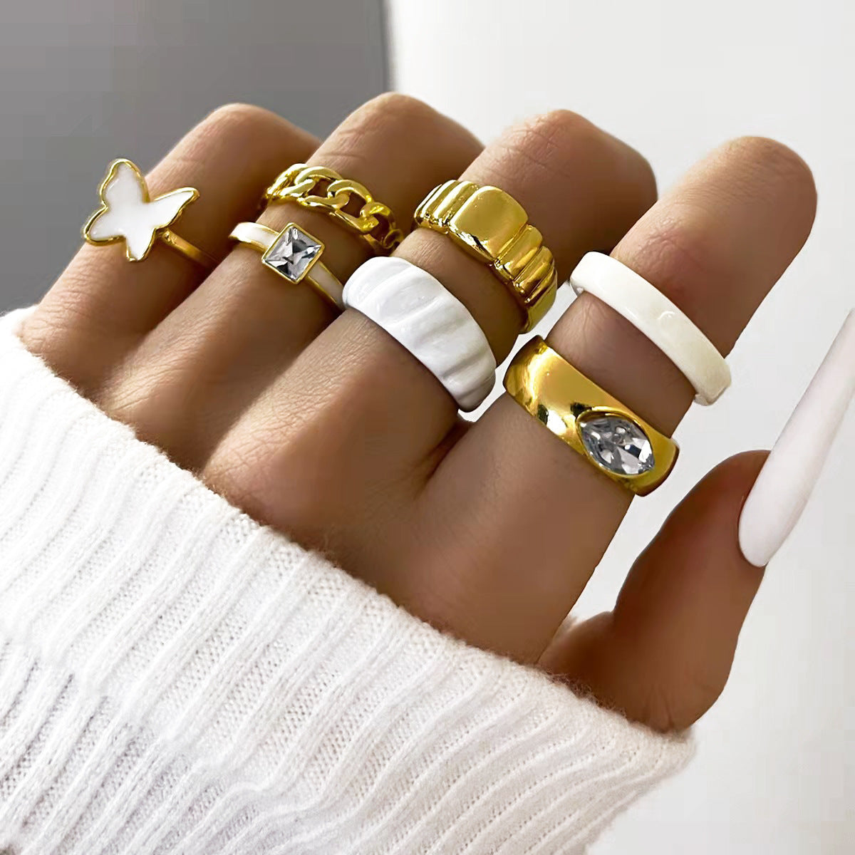 Bohemian Crystal Alloy Ring Set for Women