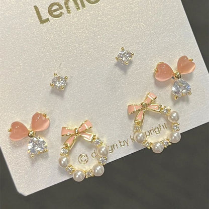Sweet Cool Heart Zircon Six-Piece Earrings Set
