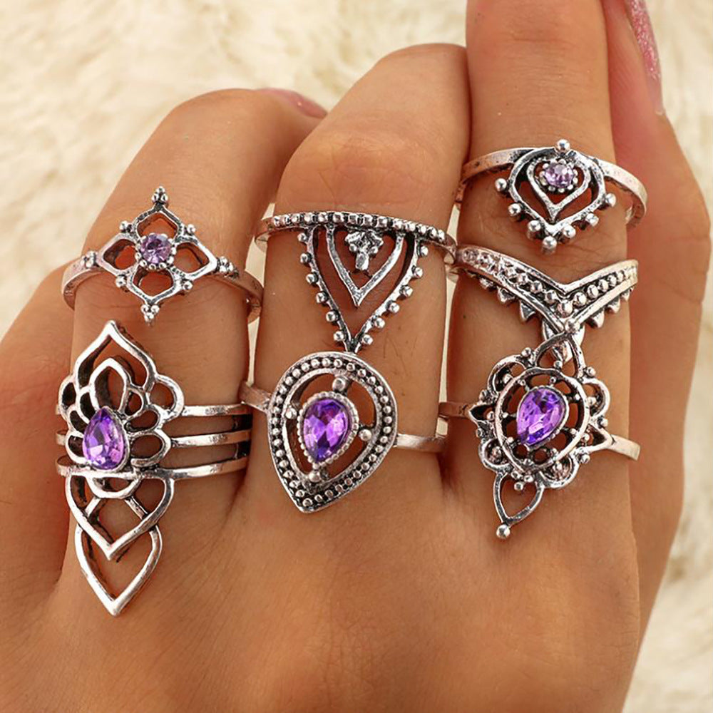 Bohemian Crystal Alloy Ring Set for Women