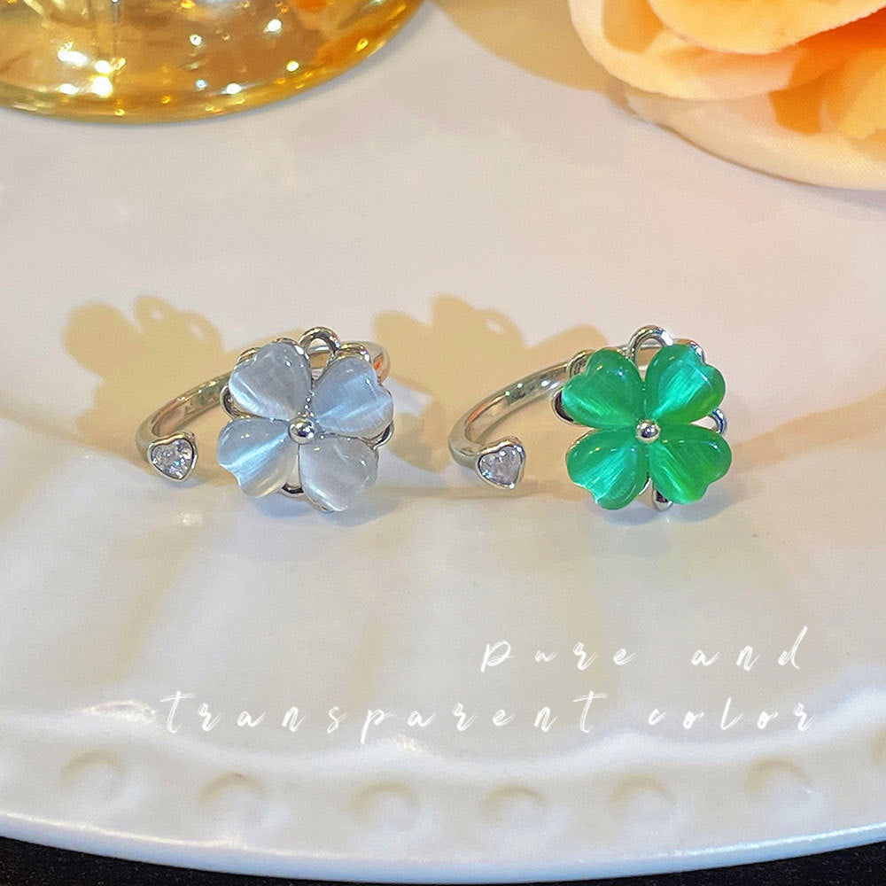 Rotatable Cat's Eye Four-Leaf Clover Fashion Ring