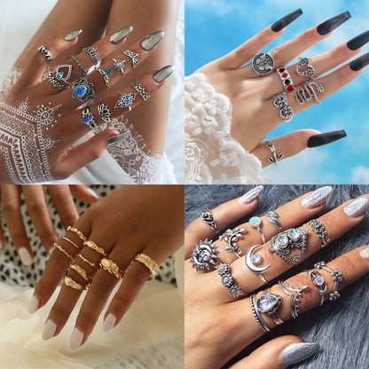 Bohemian Crystal Alloy Ring Set for Women