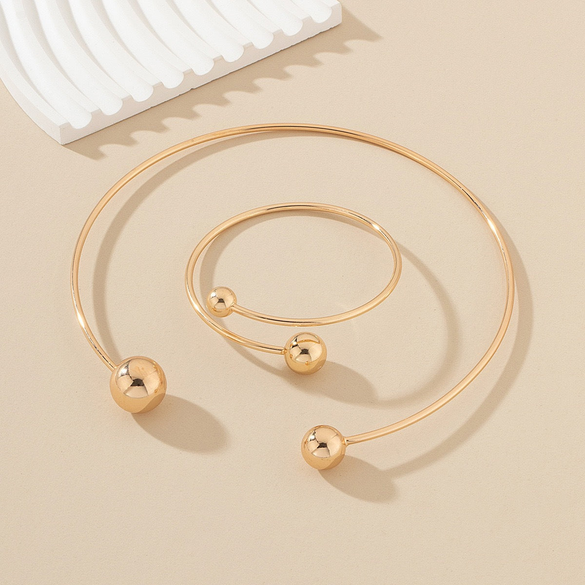Adjustable Double Ball Alloy Bracelet Set