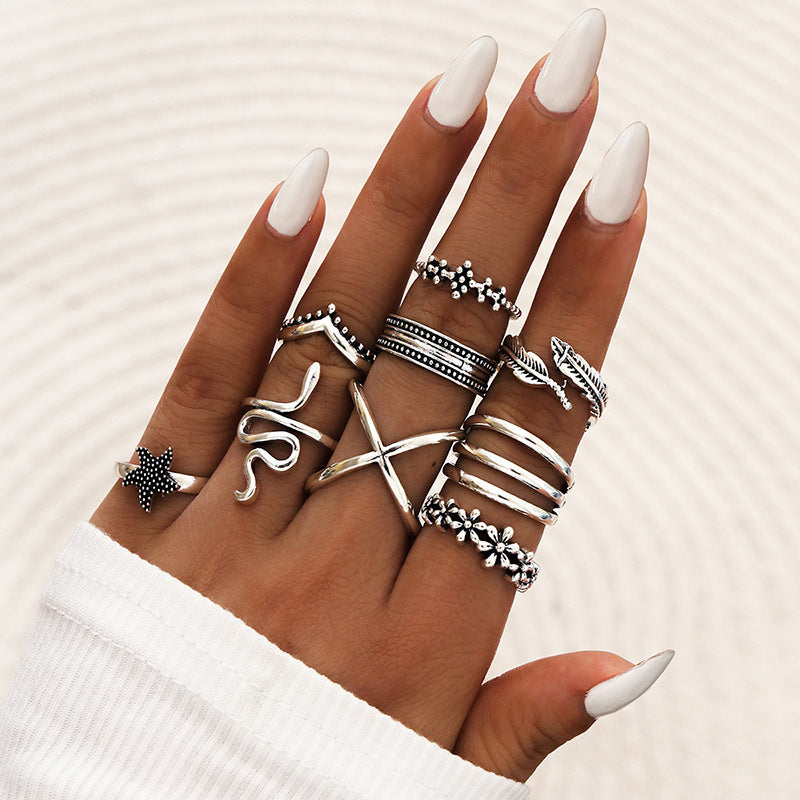 Alloy Heart Butterfly Star Moon Rings Set for Women