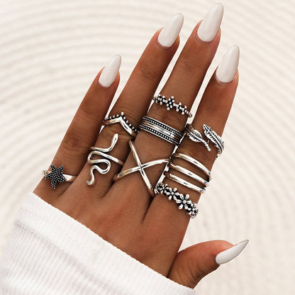 Alloy Heart Butterfly Star Moon Rings Set for Women
