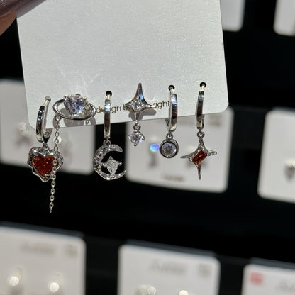 Sweet Cool Heart Zircon Six-Piece Earrings Set