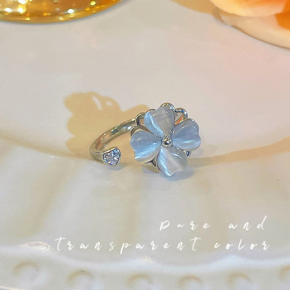 Rotatable Cat's Eye Four-Leaf Clover Fashion Ring