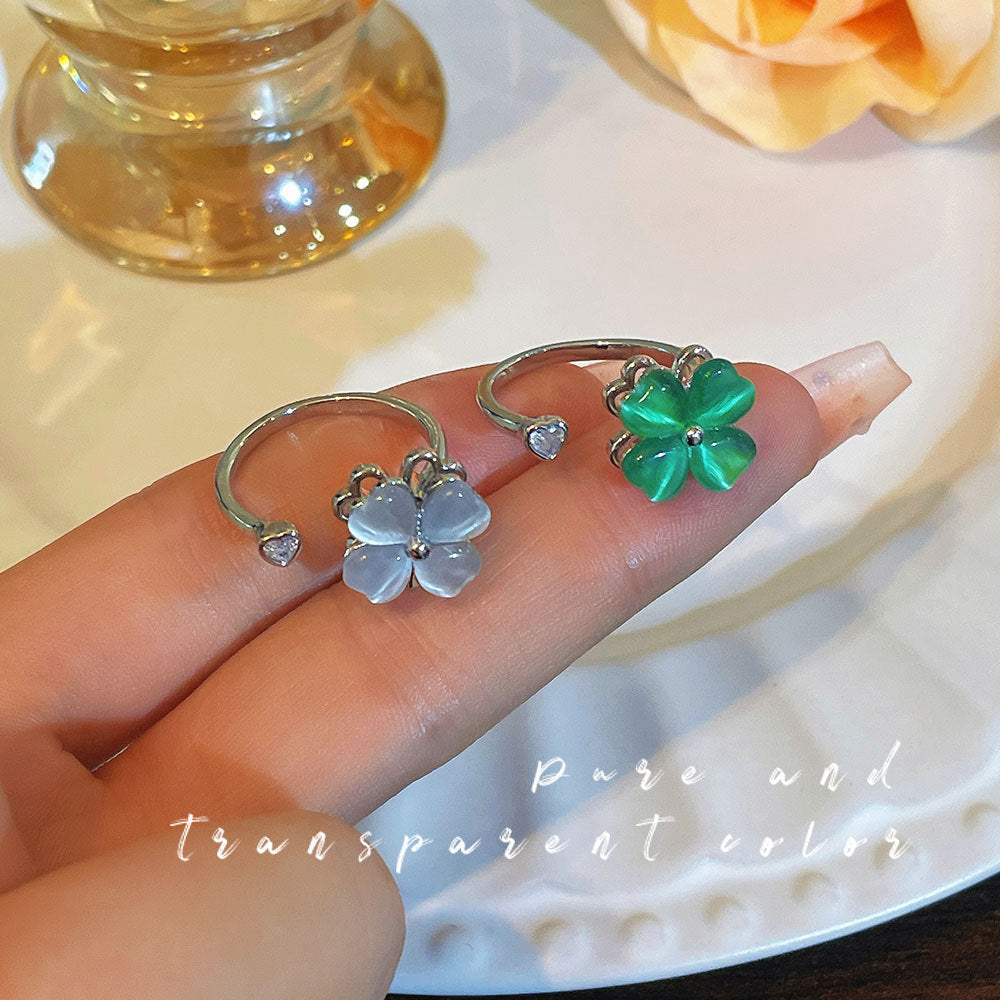 Rotatable Cat's Eye Four-Leaf Clover Fashion Ring