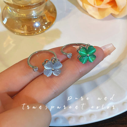 Rotatable Cat's Eye Four-Leaf Clover Fashion Ring