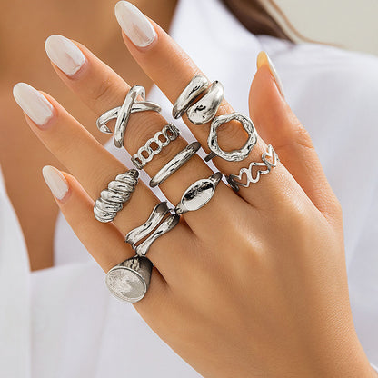 Retro geometric alloy ring