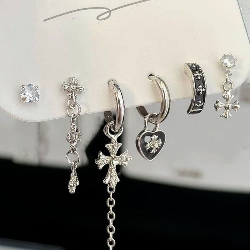 Sweet Cool Heart Zircon Six-Piece Earrings Set