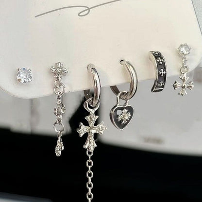 Sweet Cool Heart Zircon Six-Piece Earrings Set