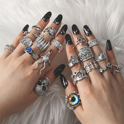 Retro geometric alloy ring