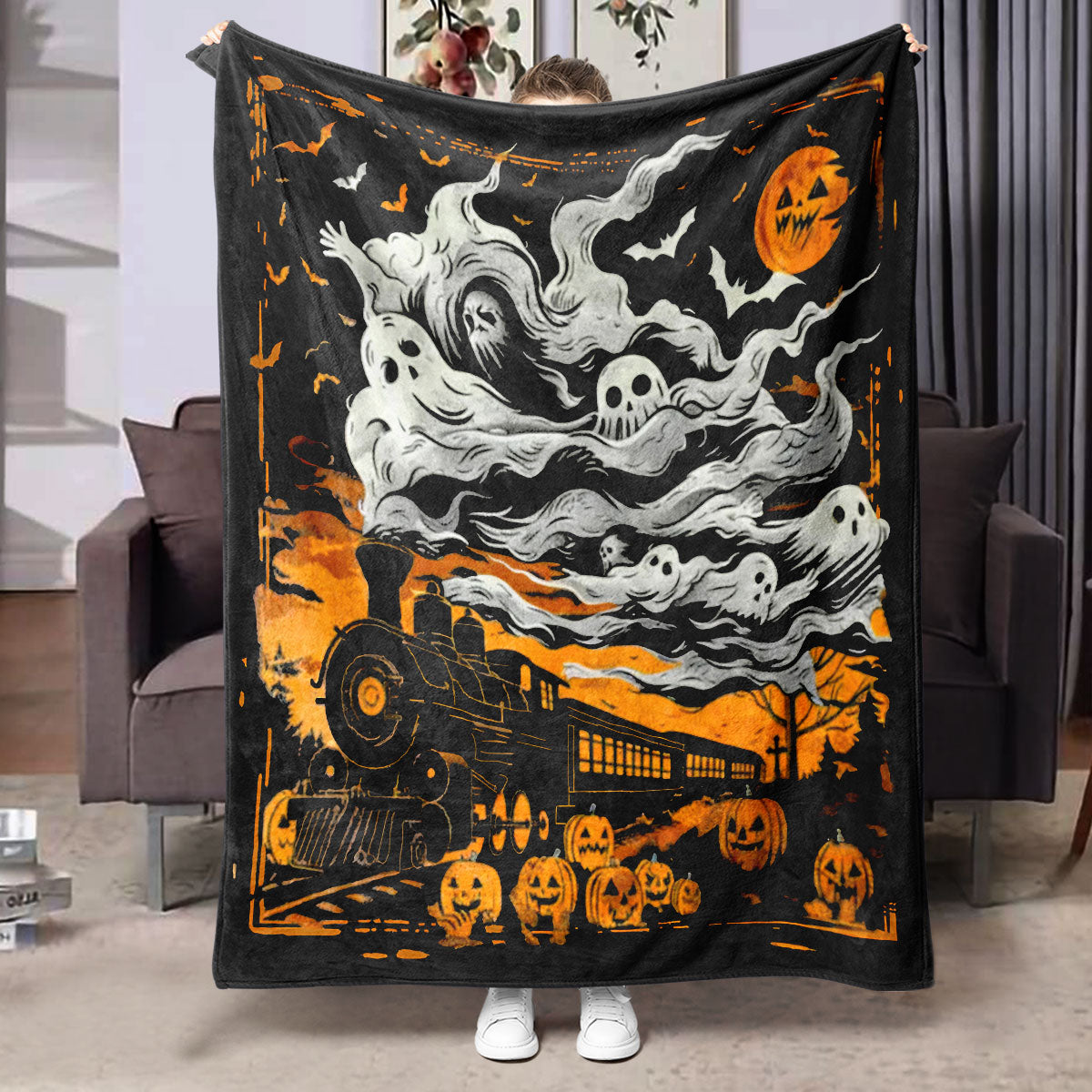 Halloween-themed flannel printed blanket